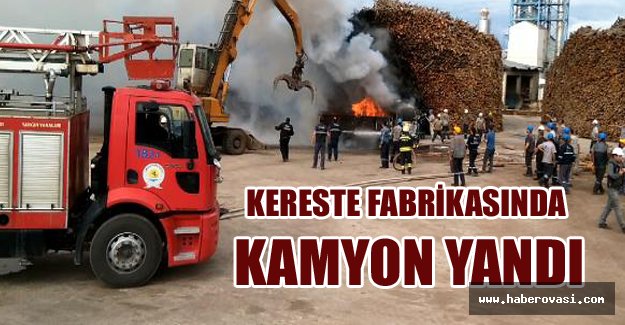 Kereste fabrikasında kamyon yandı