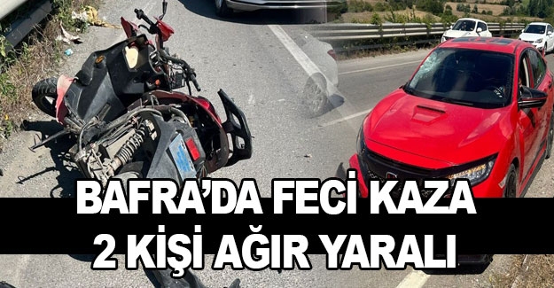 Bafra'da otomobille çarpışan elektrikli bisiklet sürücüsü ile yolcu ağır yaralandı