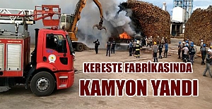 Kereste fabrikasında kamyon yandı