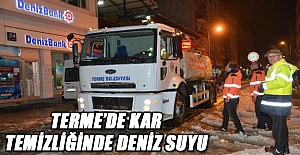 Terme’de kar temizliğinde deniz suyu