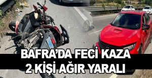 Bafra'da otomobille çarpışan elektrikli bisiklet sürücüsü ile yolcu ağır yaralandı